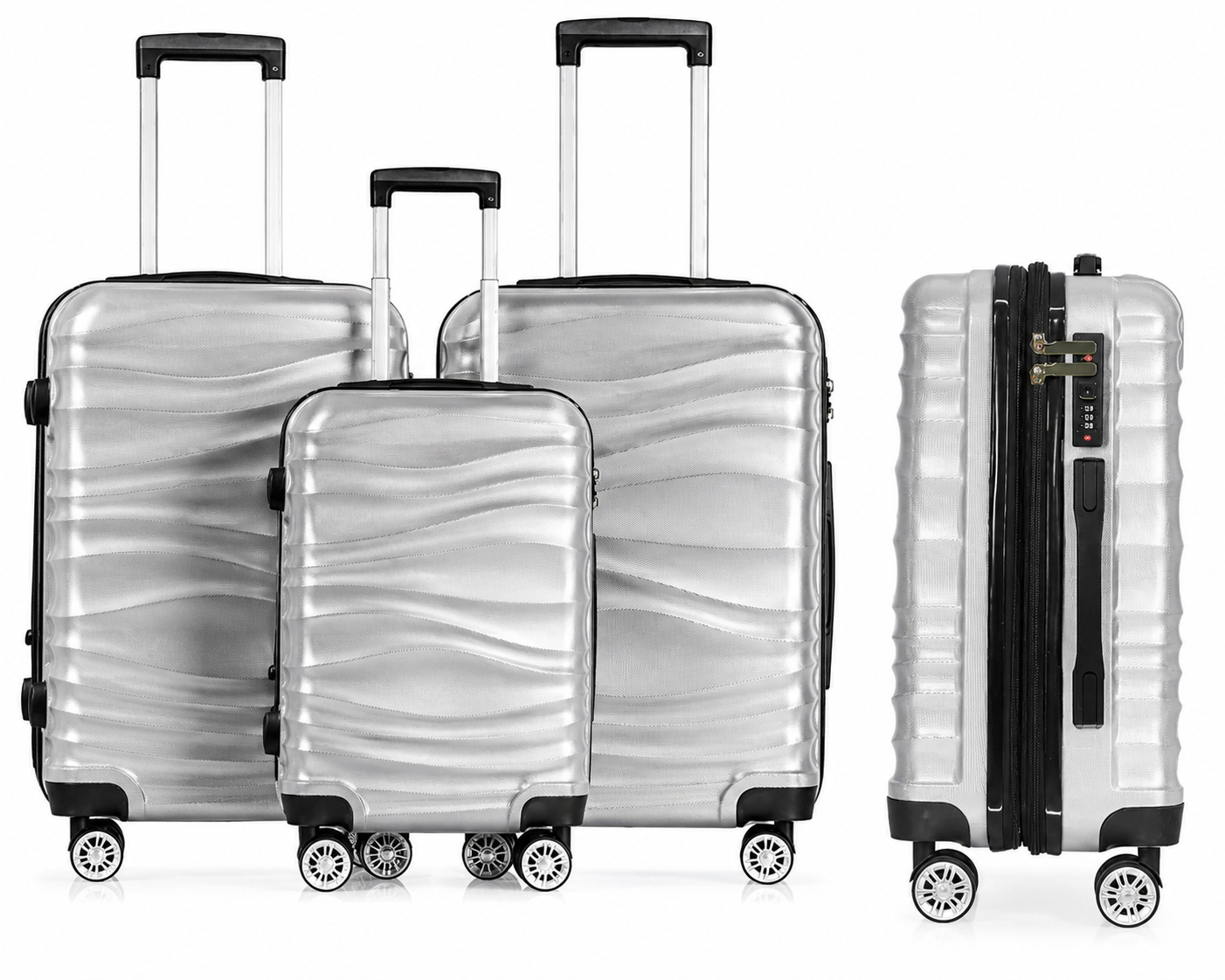 DMS® 3tlg Hartschalenkoffer Reisekoffer Schloss ABS-Hartschale Silber