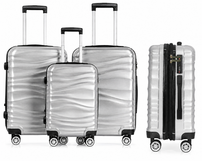 DMS® 3tlg Hartschalenkoffer Reisekoffer Schloss ABS-Hartschale Silber