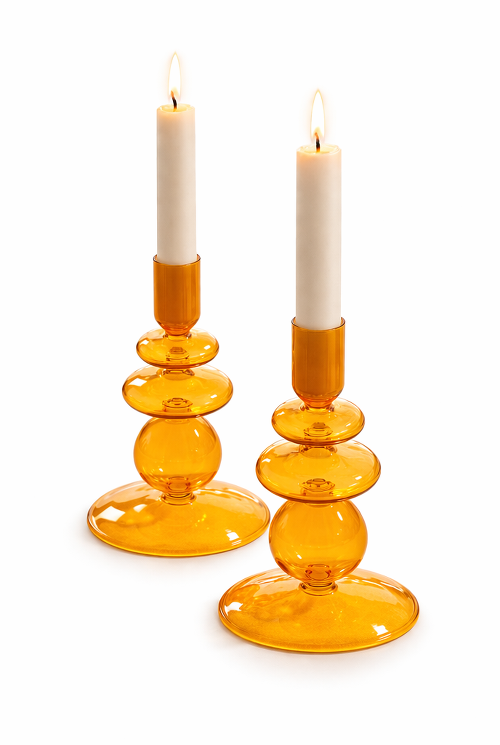 Navaris 2x Glas-Kerzenhalter für Stabkerzen - Kerzenständer Glas Stabkerzen - Kerzenständer Glas Stumpenkerzen - Stab Kerzenhalter 2er Set - Orange