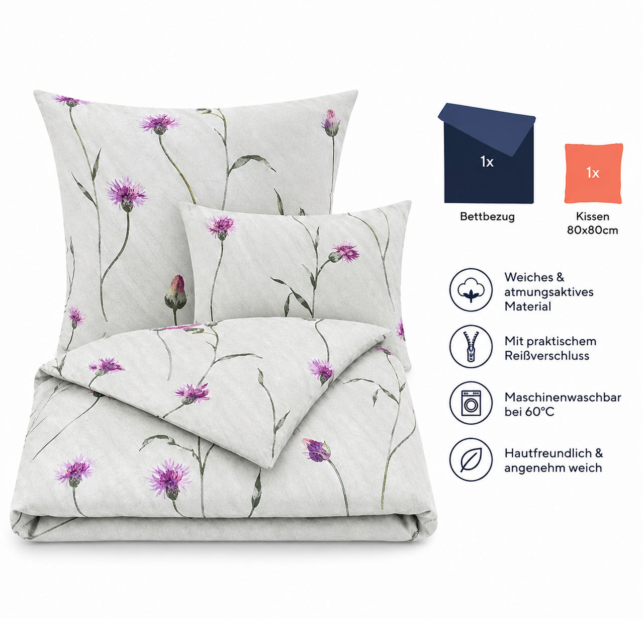 JERYMOOD Wendebettwäsche Baumwolle Jersey Frühlingswiese Einzelbett B-Ware