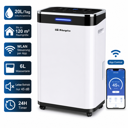 Orbegozo DHW2080 Luftentfeuchter 20L WLAN App 120m² 6L Entfeuchter R290