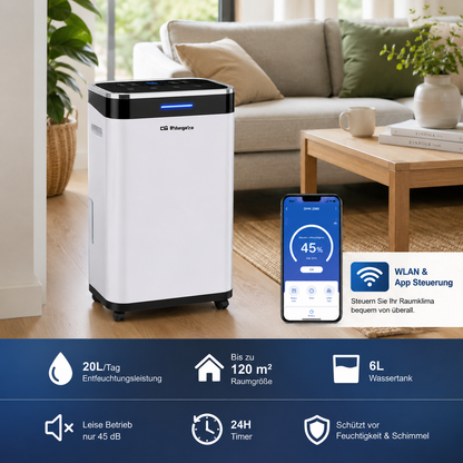 Orbegozo DHW2080 Luftentfeuchter 20L WLAN App 120m² 6L Entfeuchter R290