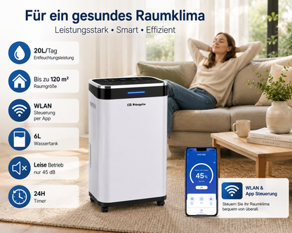 Orbegozo DHW2080 Luftentfeuchter 20L WLAN App 120m² 6L Entfeuchter R290