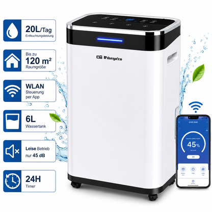 Orbegozo DHW2080 Luftentfeuchter 20L WLAN App 120m² 6L Entfeuchter R290