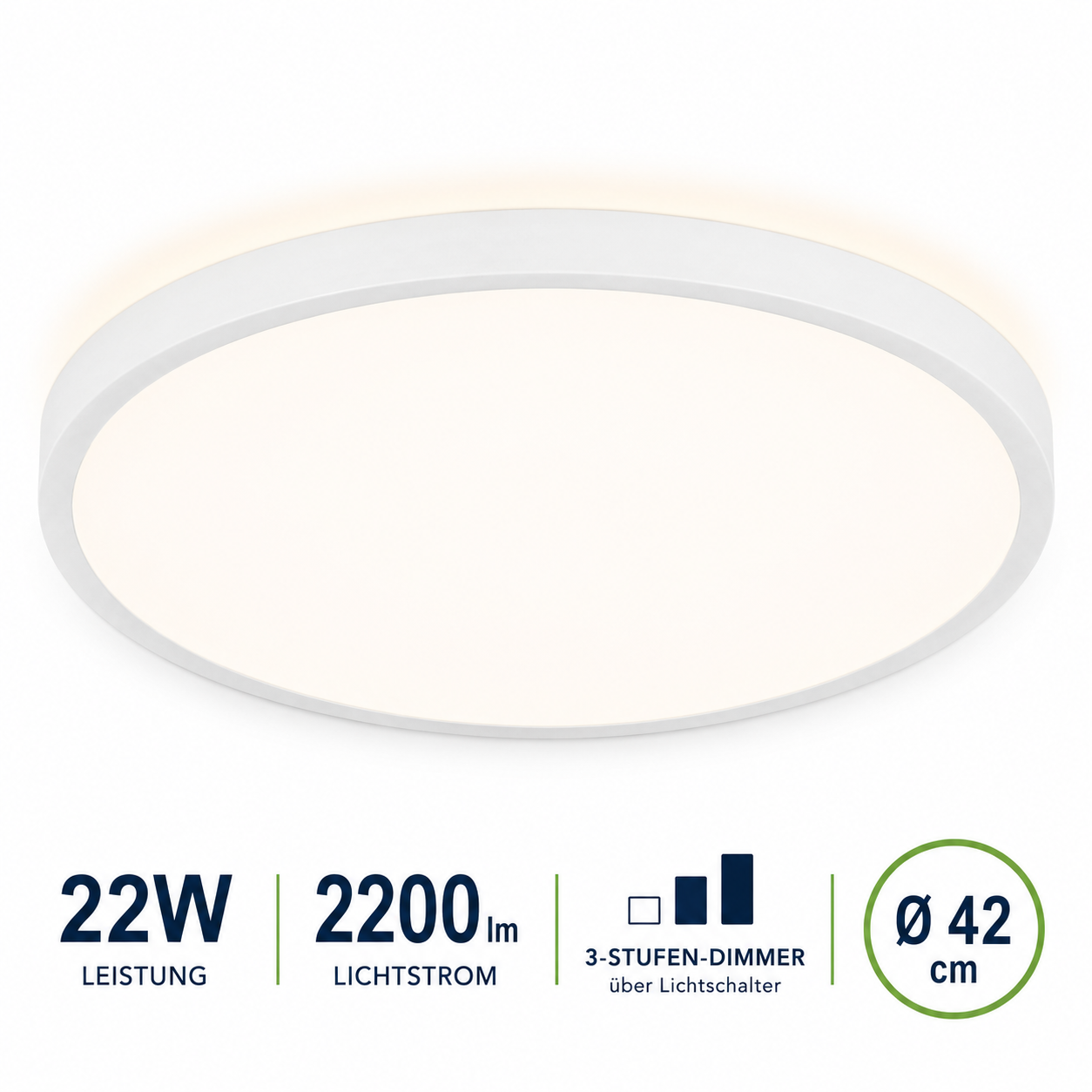 Navaris LED Deckenleuchte 42cm 22W 2200lm 4000K Dimmbar Wohnzimmer Lampe