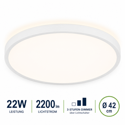 Navaris LED Deckenleuchte 42cm 22W 2200lm 4000K Dimmbar Wohnzimmer Lampe