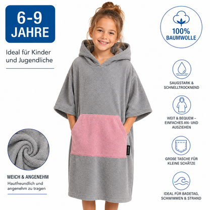 HOMELEVEL Kinder Badeponcho 10-13, 6 -9 Jahre 100% Baumwolle Kapuze Surfponcho
