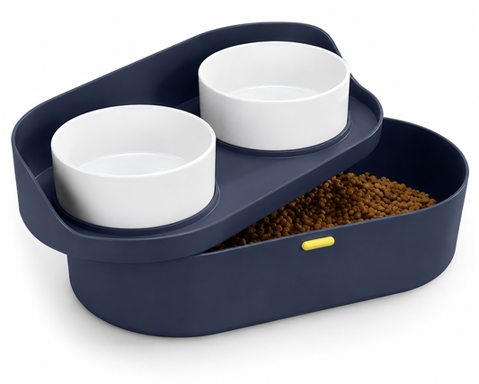 Navaris Futterstation Hund erhöht 2 Näpfe 420ml Hundebar mit Stauraum Navyblau