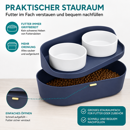 Navaris Futterstation Hund erhöht 2 Näpfe 420ml Hundebar mit Stauraum Navyblau