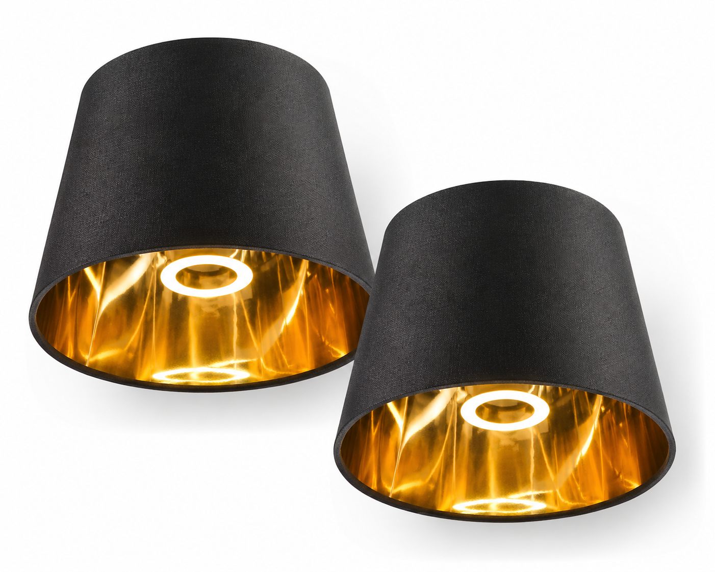 Navaris 2x Lampenschirm E27 Schwarz Gold Leinen Ø22cm Tischlampe Leuchtenschirm