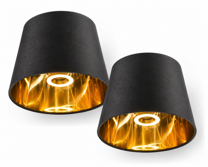 Navaris 2x Lampenschirm E27 Schwarz Gold Leinen Ø22cm Tischlampe Leuchtenschirm