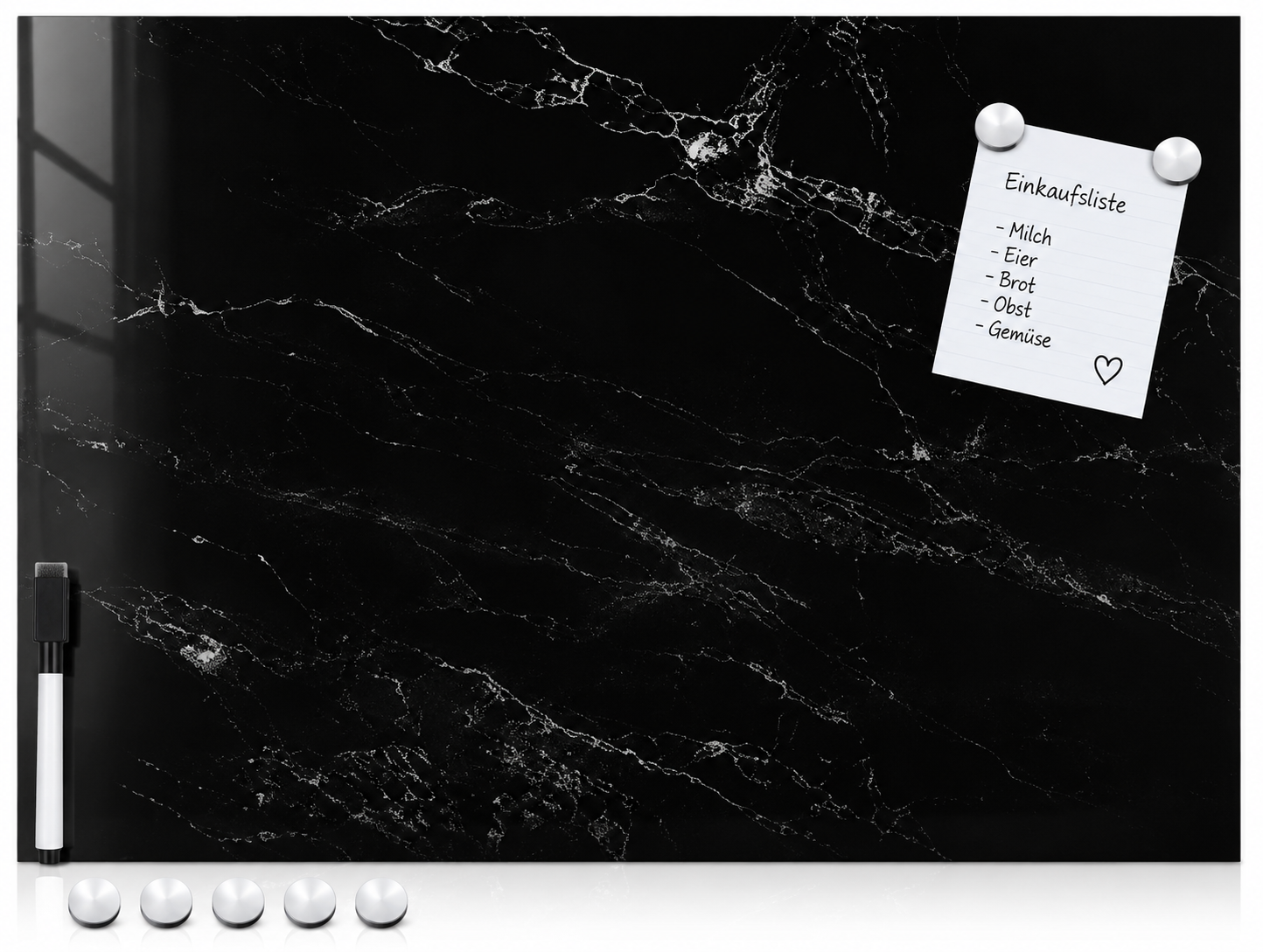 Navaris Magnettafel 70x50cm Memoboard beschreibbar abwischbar Black Marble