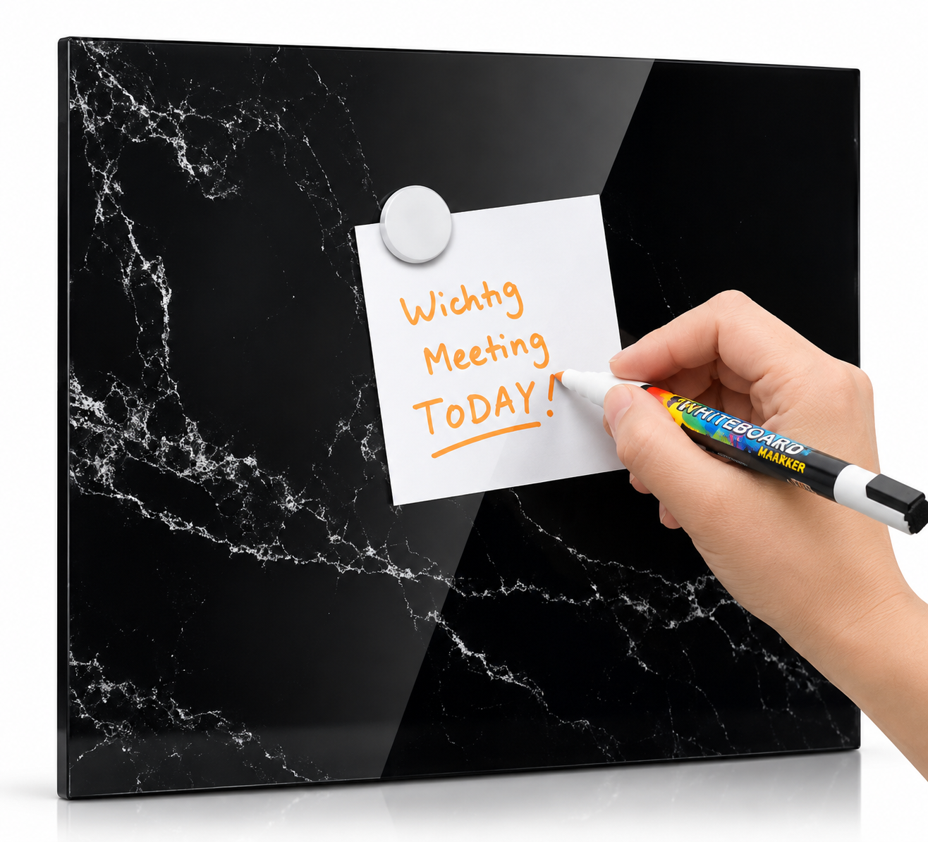 Navaris Magnettafel 70x50cm Memoboard beschreibbar abwischbar Black Marble