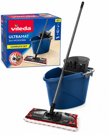 Vileda UltraMat 2in1 Colors Bodenwischer Set Eimer PowerPresse Wischmop 167765