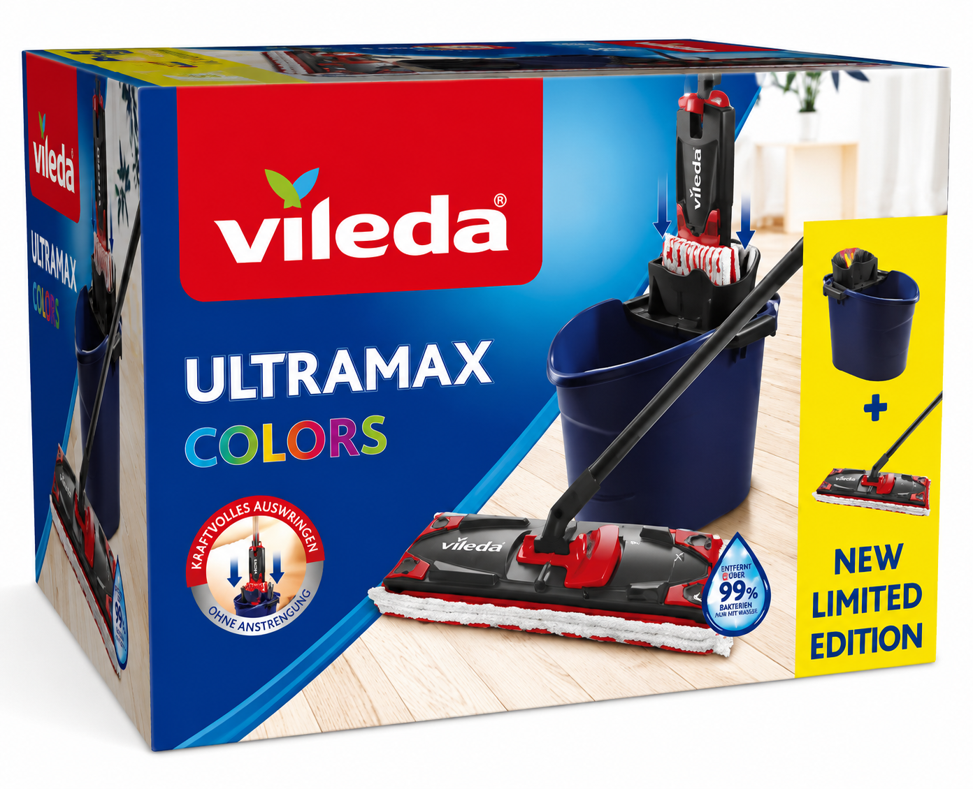 Vileda UltraMat 2in1 Colors Bodenwischer Set Eimer PowerPresse Wischmop 167765