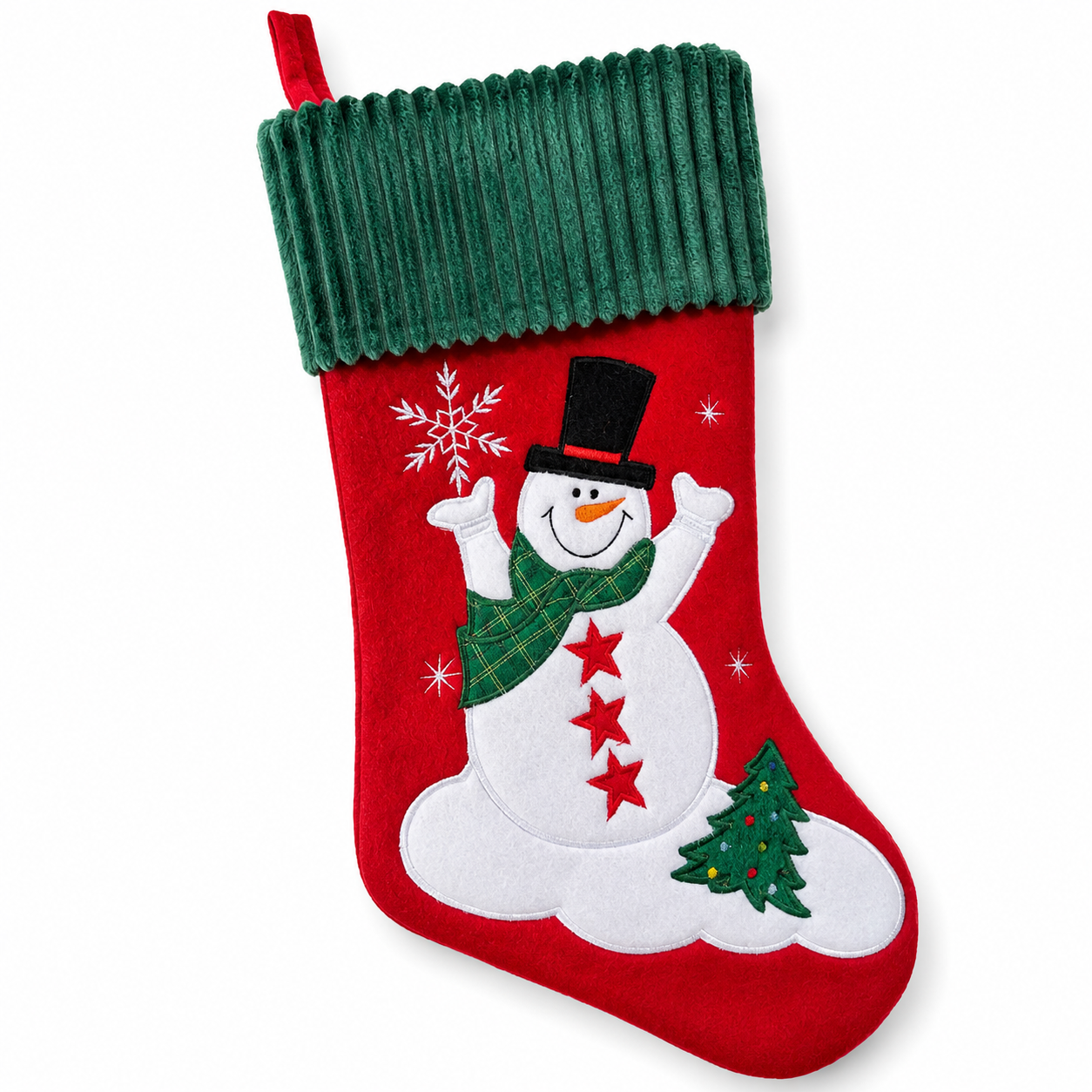 HEITMANN DECO Weihnachtsstrumpf Schneemann Rot Grün Nikolausstiefel zum Befüllen