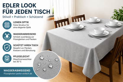 JEMIDI Tischdecke 160x260 cm Wasserabweisend Gartentischdecke Leinenlook Grau