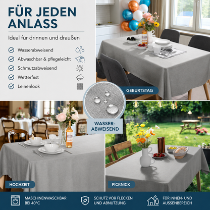 JEMIDI Tischdecke 160x260 cm Wasserabweisend Gartentischdecke Leinenlook Grau