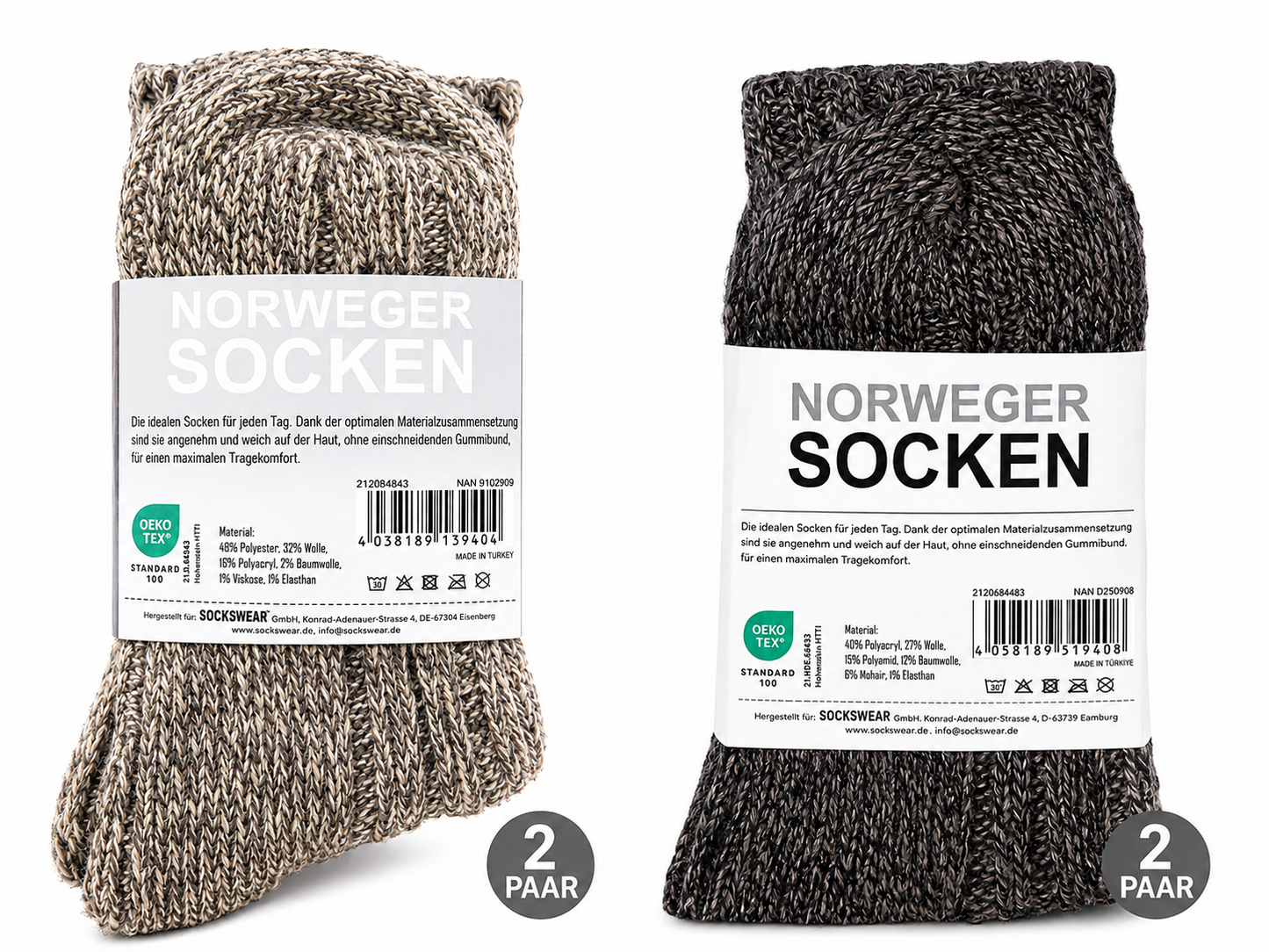 SOCKSWEAR Norweger Socken 2 Paar 32% Wolle Warme Wollsocken Meliert OEKO-TEX