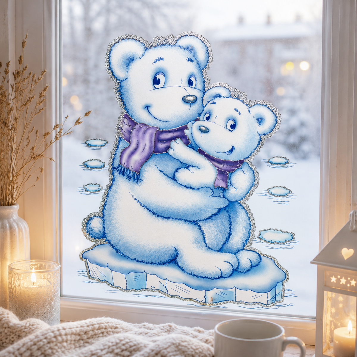HEITMANN DECO Fensterbild Eisbären Eisbär Baby Winter Glitzer statisch haftend