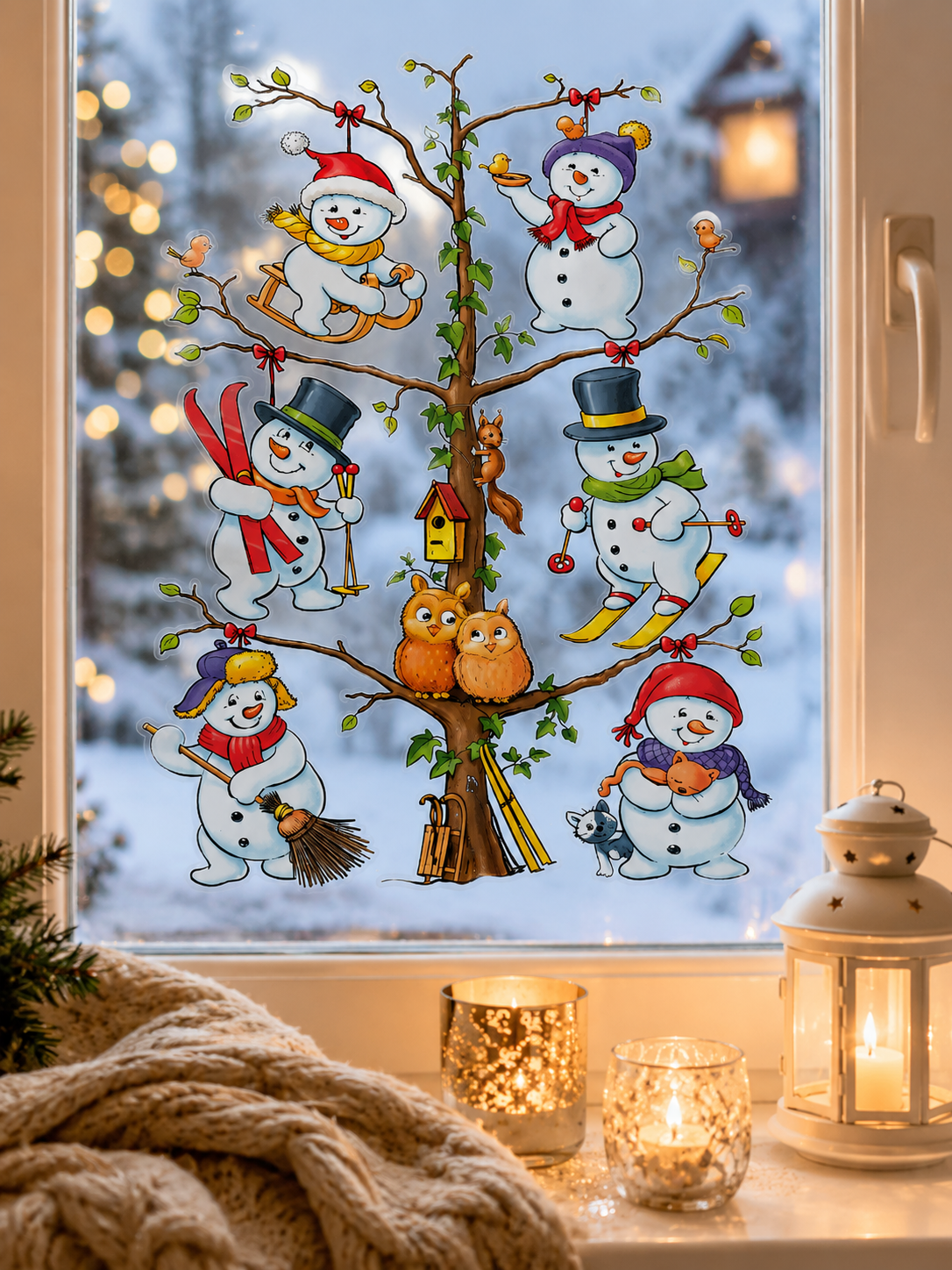 HEITMANN DECO Fensterbild Schneemänner Weihnachten statisch haftend Fenstersticker