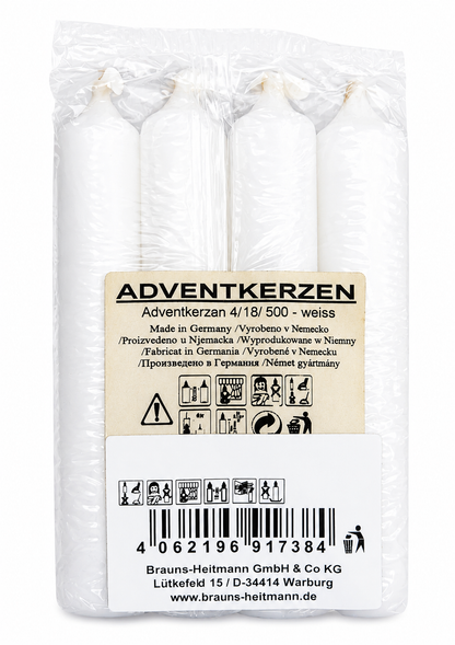 HEITMANN 4 Adventskerzen Weiß Ø 18 mm Weihnachtskerzen Adventskranz