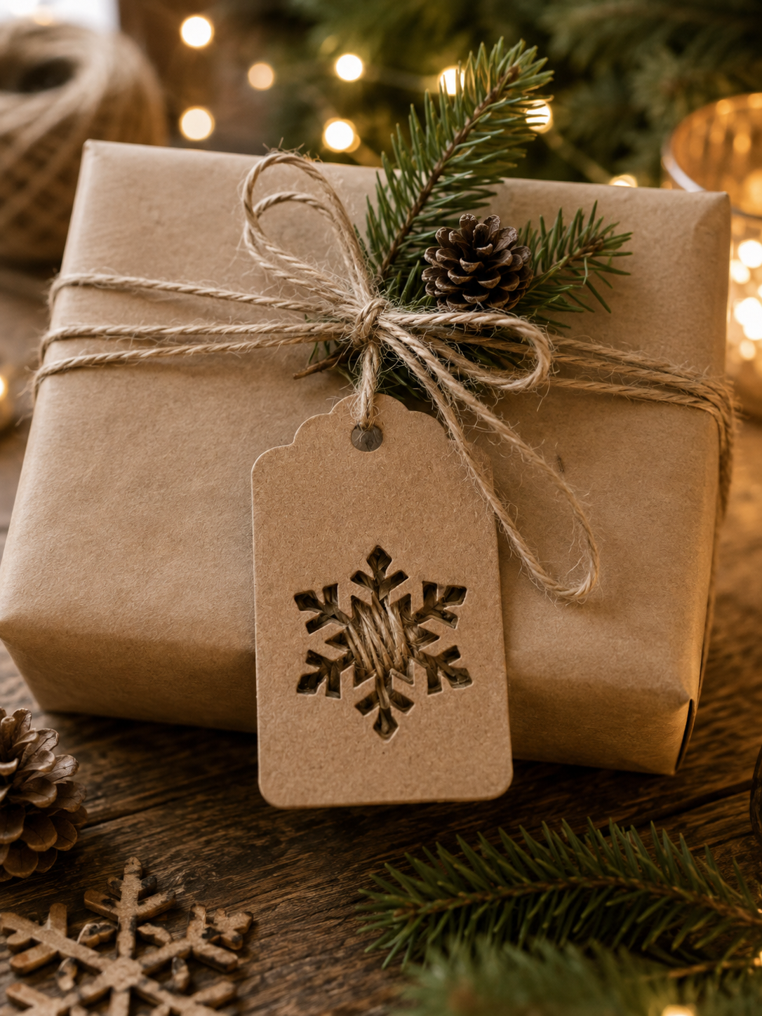 8x Geschenkanhänger Weihnachten Schneeflocke Kraftpapier mit Kordel HEITMANN