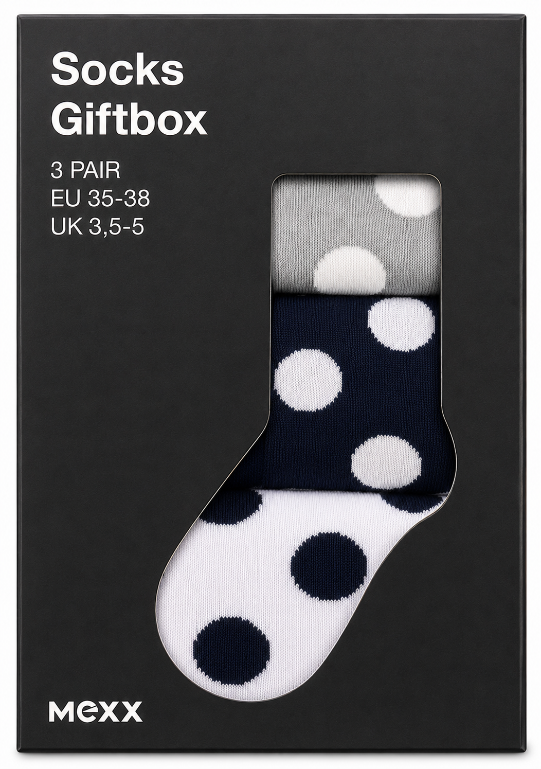 MEXX Damen Socken 3 Paar Geschenkbox Gr. 35-38 Baumwolle Punkte Mehrfarbig