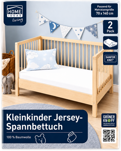 HOME IDEAS living 2er Jersey Spannbettlaken 70x140 cm Kinderbett Baumwolle Weiß