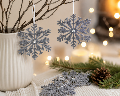HEITMANN DECO 4 Schneeflocken Grau Silber Weihnachtsanhänger Baumschmuck 2x2