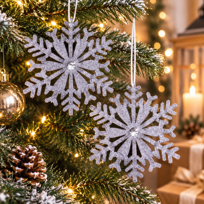 HEITMANN DECO 4 Schneeflocken Grau Silber Weihnachtsanhänger Baumschmuck 2x2