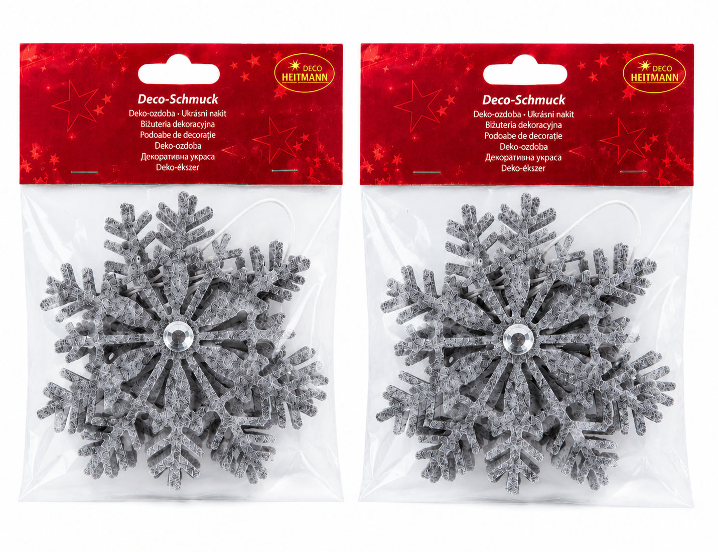 HEITMANN DECO 4 Schneeflocken Grau Silber Weihnachtsanhänger Baumschmuck 2x2