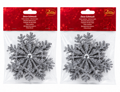 HEITMANN DECO 4 Schneeflocken Grau Silber Weihnachtsanhänger Baumschmuck 2x2