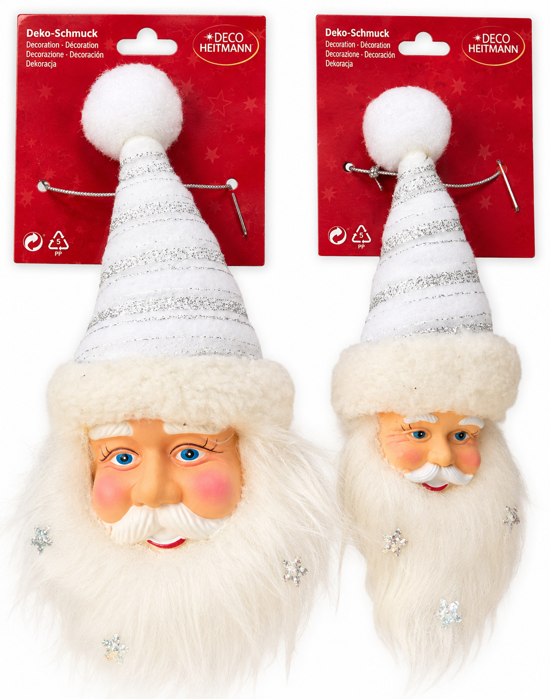HEITMANN DECO Weihnachtsmann Anhänger Weiß Silber 14/17 cm Christbaumschmuck