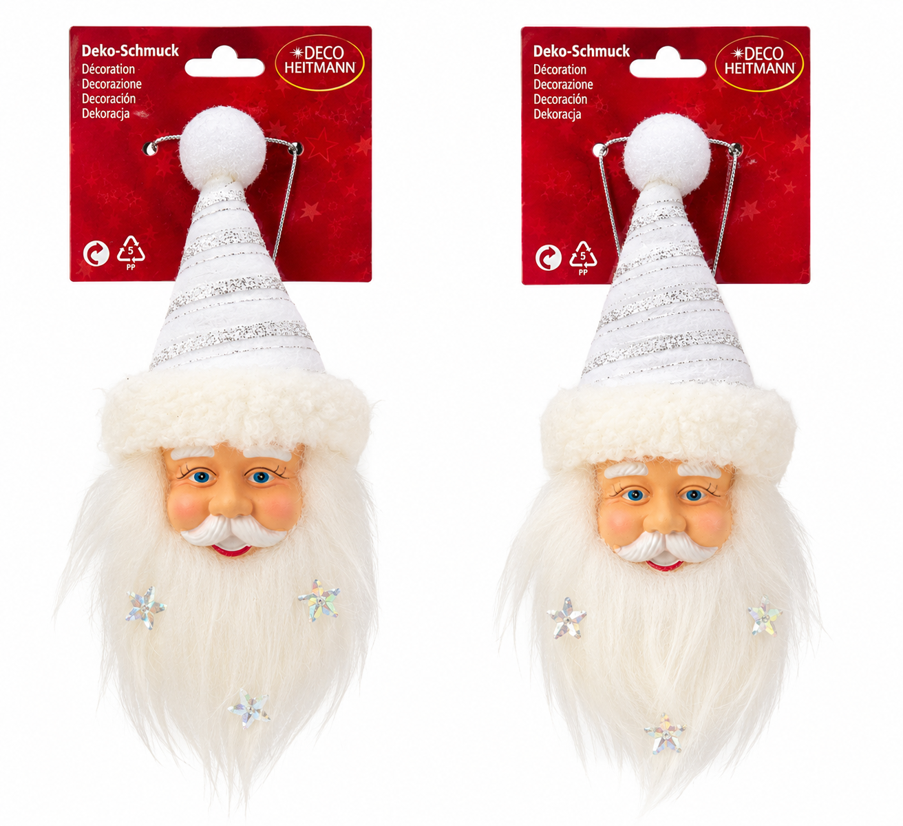 HEITMANN DECO Weihnachtsmann Anhänger Weiß Silber 14/17 cm Christbaumschmuck