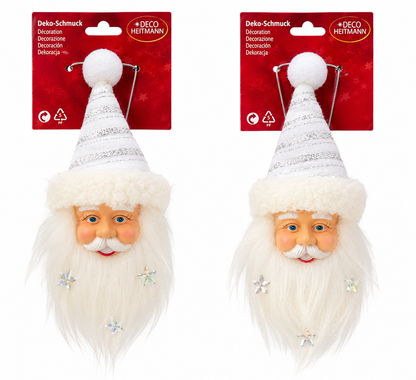HEITMANN DECO Weihnachtsmann Anhänger Weiß Silber 14/17 cm Christbaumschmuck
