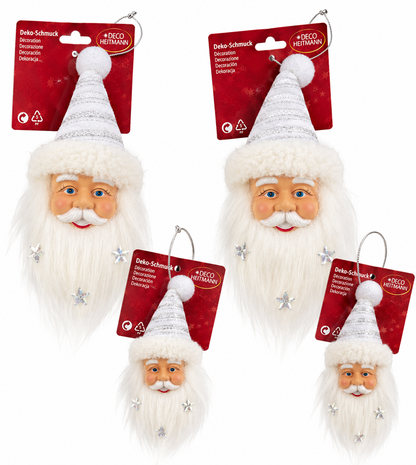 HEITMANN DECO Weihnachtsmann Anhänger Weiß Silber 14/17 cm Christbaumschmuck