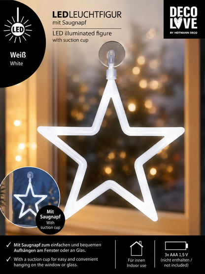 HEITMANN DECO LOVE LED Fensterbild Weihnachten 20cm Saugnapf Elch oder Stern