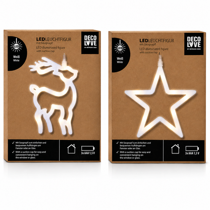 HEITMANN DECO LOVE LED Fensterbild Weihnachten 20cm Saugnapf Elch oder Stern