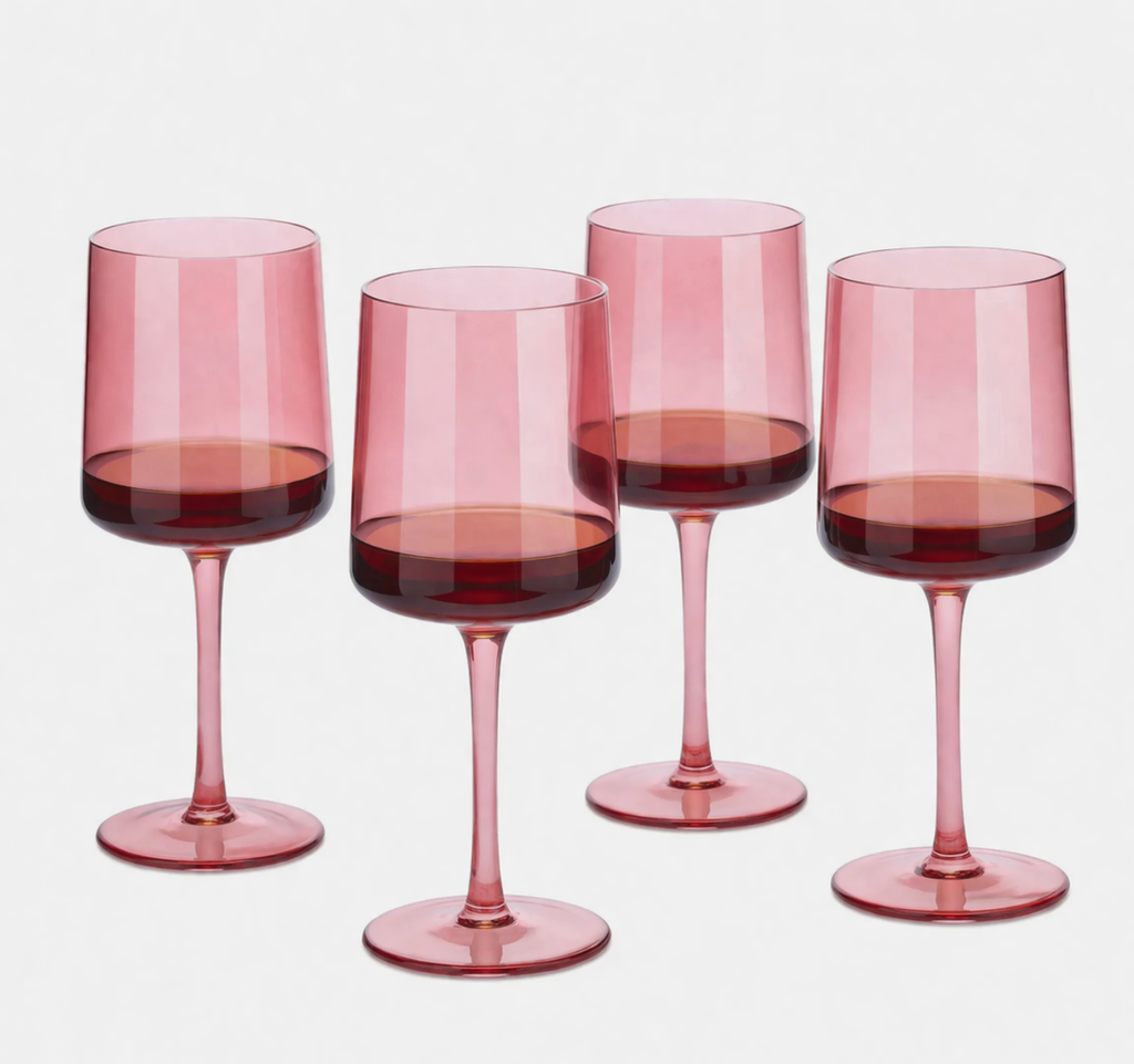 Navaris rosa getönte Weingläser 4er-Set - Farbige Weingläser mit Stiel - Stilvolle Design-Glaswaren zum Servieren von Wein Cocktails Desserts