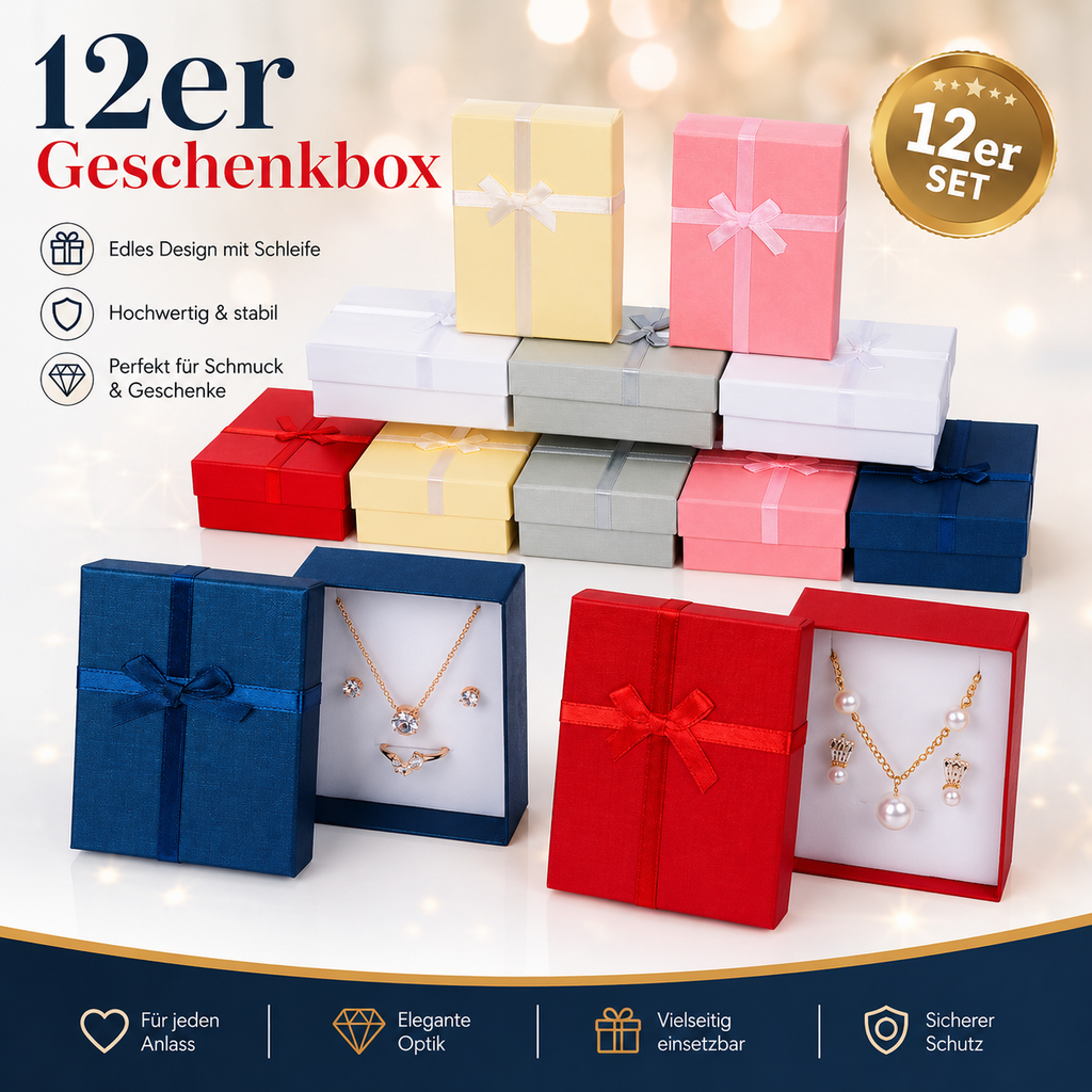 12x Geschenkbox Schmuckschachtel Geschenkverpackung Schleife 6 Farben 8,5cm