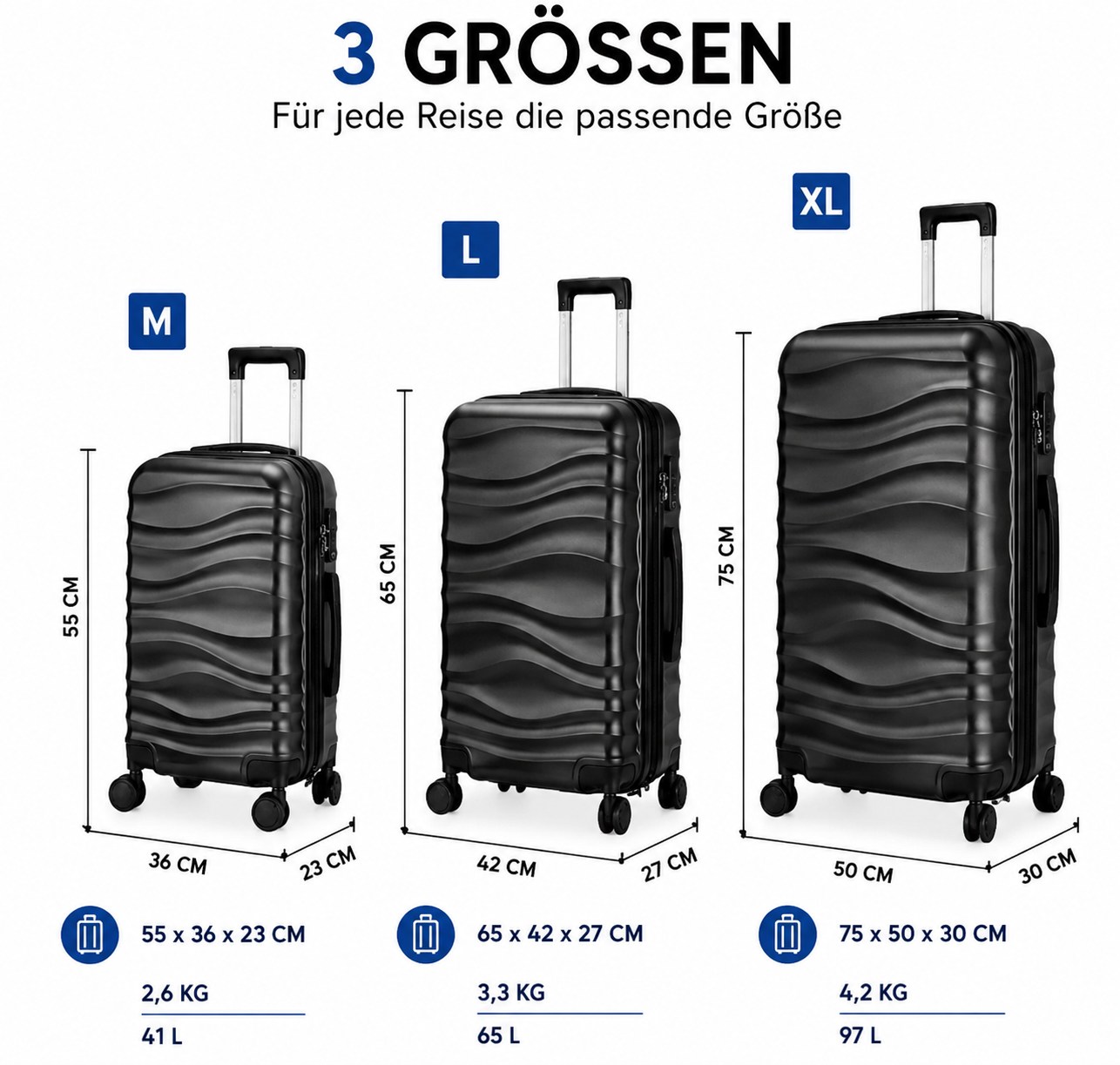 DMS® 7tlg Hartschalenkofferset Koffer Reisekoffer Trolley ABS-Hartschale