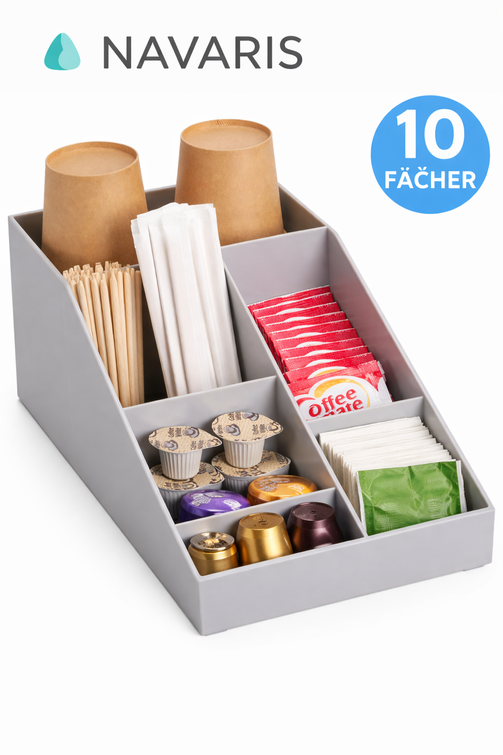Navaris Kaffee Organizer Kaffeestation 10 Fächer Zubehör Box Küche Büro Grau