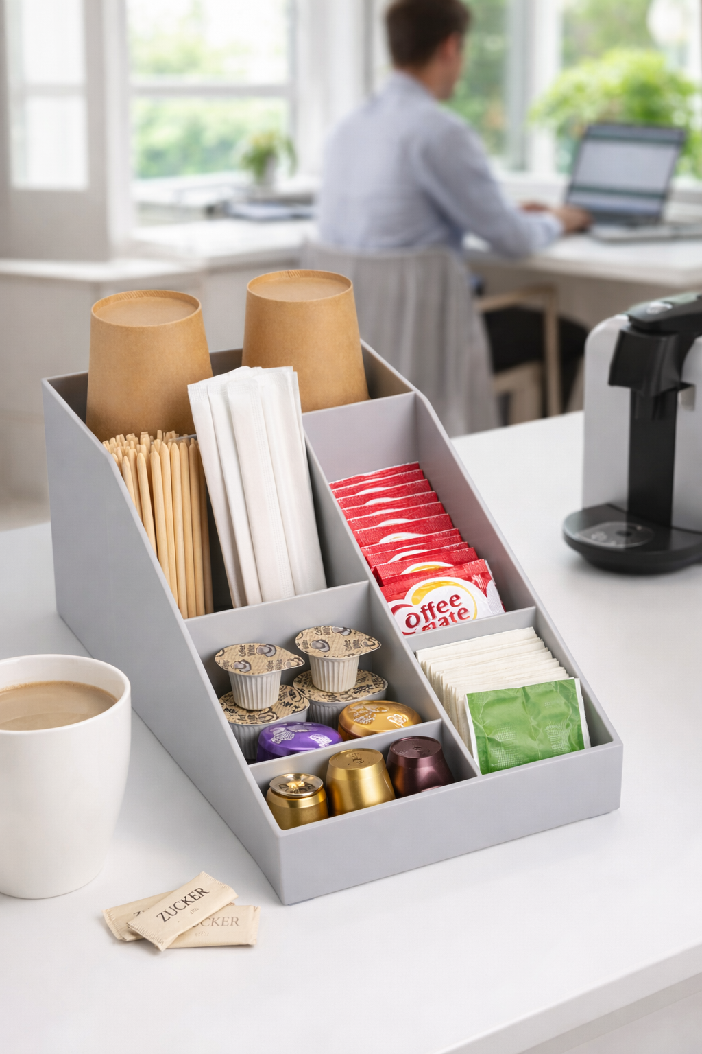 Navaris Kaffee Organizer Kaffeestation 10 Fächer Zubehör Box Küche Büro Grau