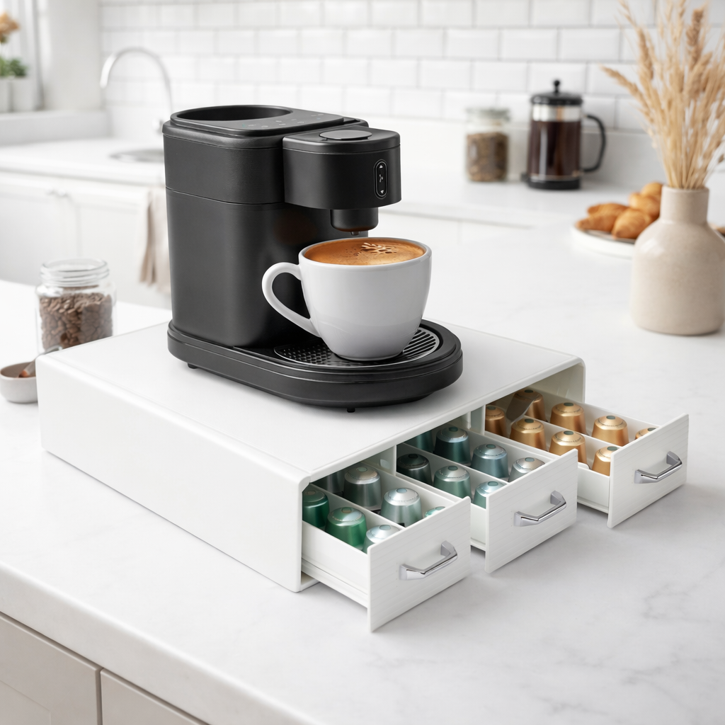 Navaris Kapselhalter 48 Kapseln 3 Schubladen Kaffee Kapselbox Weiß