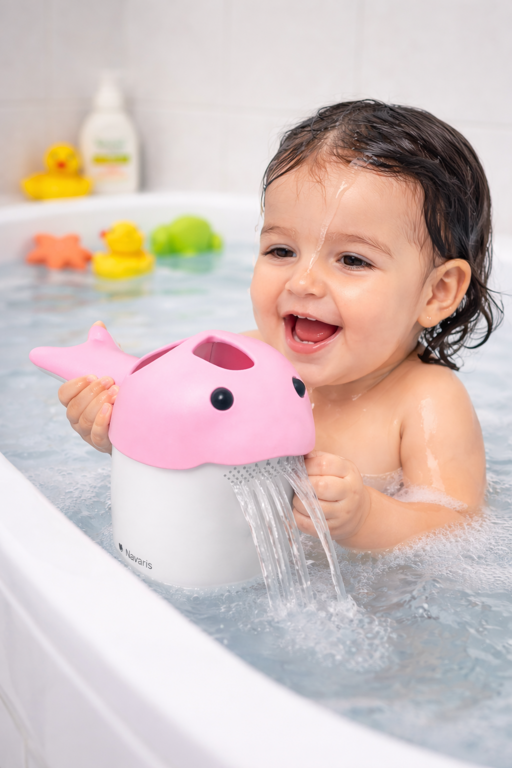 Navaris Baby Haarwaschbecher Pink Kinder Badebecher Shampoo Schutz 3 Öffnungen