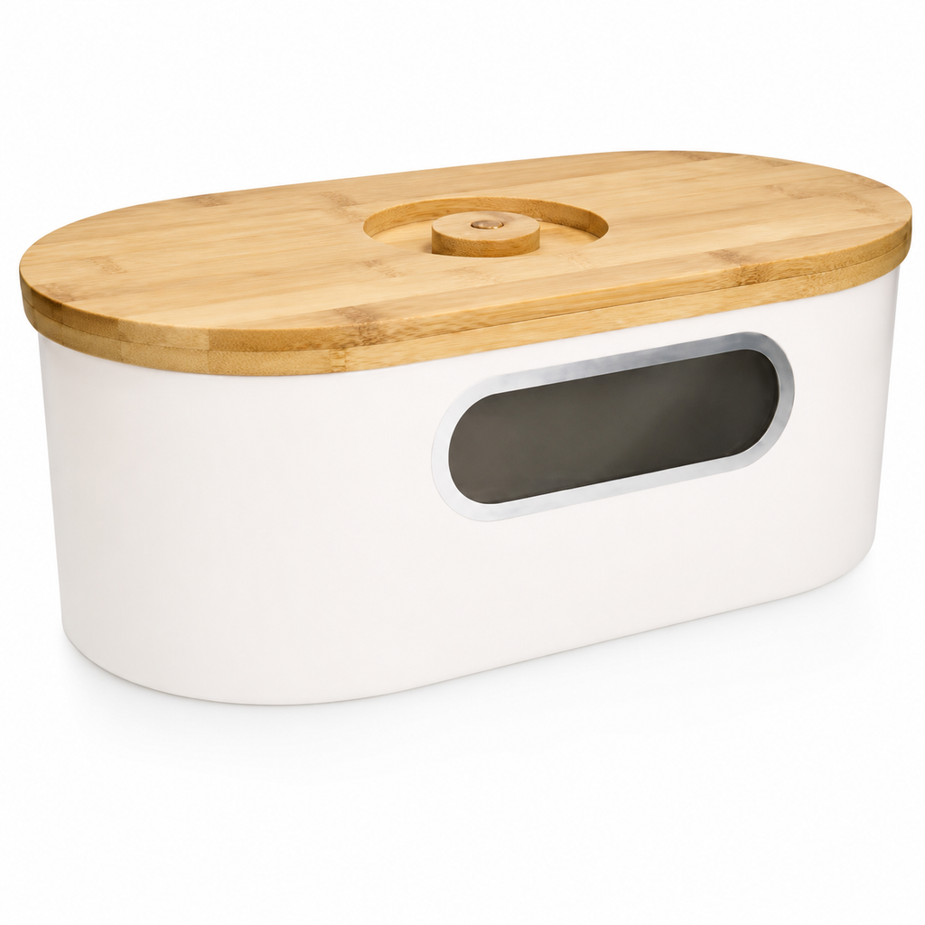 Navaris Brotkasten oval mit Bambusdeckel Schneidebrett Brotbox Küche 34 cm