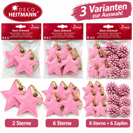 HEITMANN DECO Weihnachtsdeko Rosa Filz Sterne Tannenzapfen Baumschmuck Set