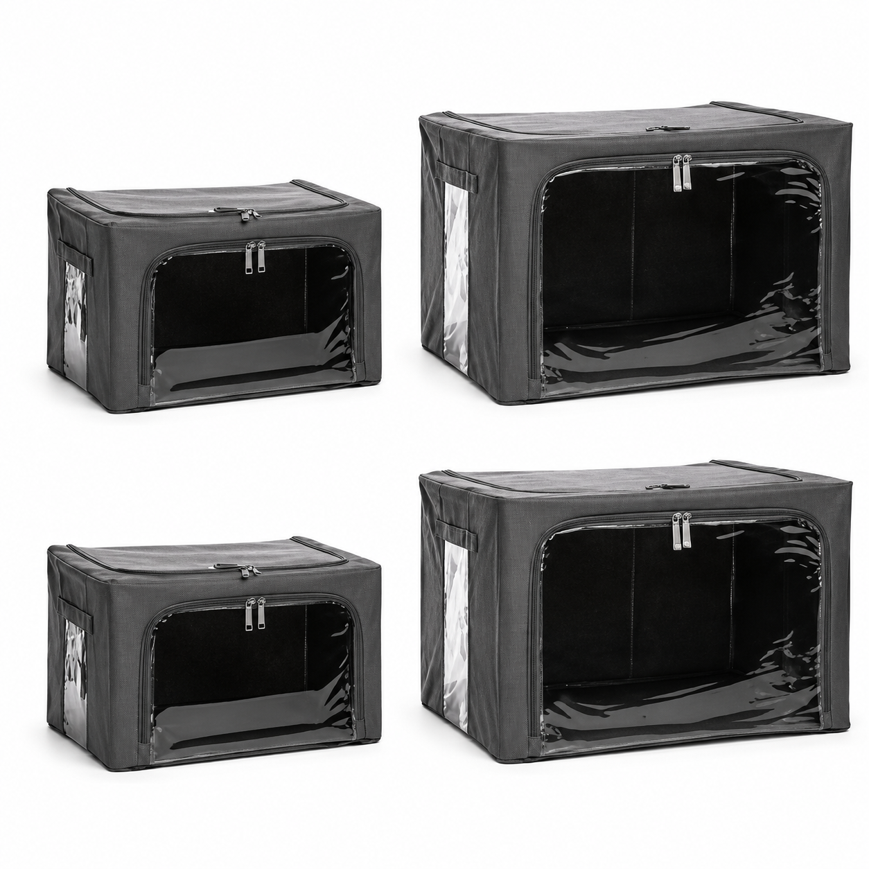 AQURAT Aufbewahrungsboxen mit XL-Sichtfenster – 4-teiliges Set, stapelbar & faltbar