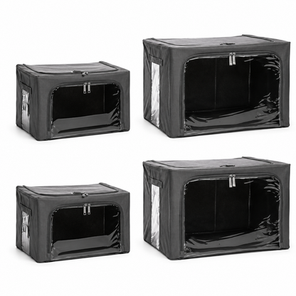 AQURAT Aufbewahrungsboxen mit XL-Sichtfenster – 4-teiliges Set, stapelbar & faltbar